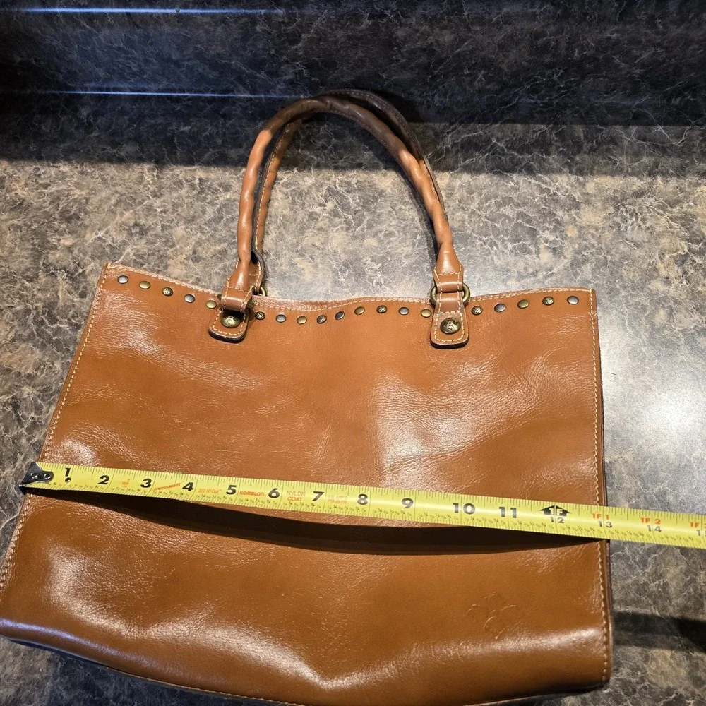 Patricia‎ Nash Zancona Brown Leather Studs Shoulder Tote Purse Satchel Handbag